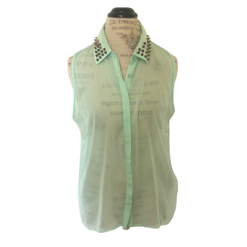 Mint Green Sheer Studded Blouse